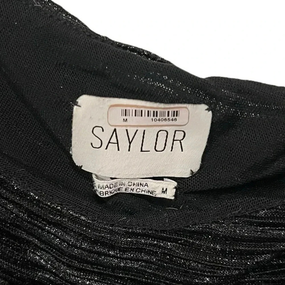 Saylor Black Metallic Alora One Sleeve Red Carpet Formal Midi Dress M - Picture 6 of 7